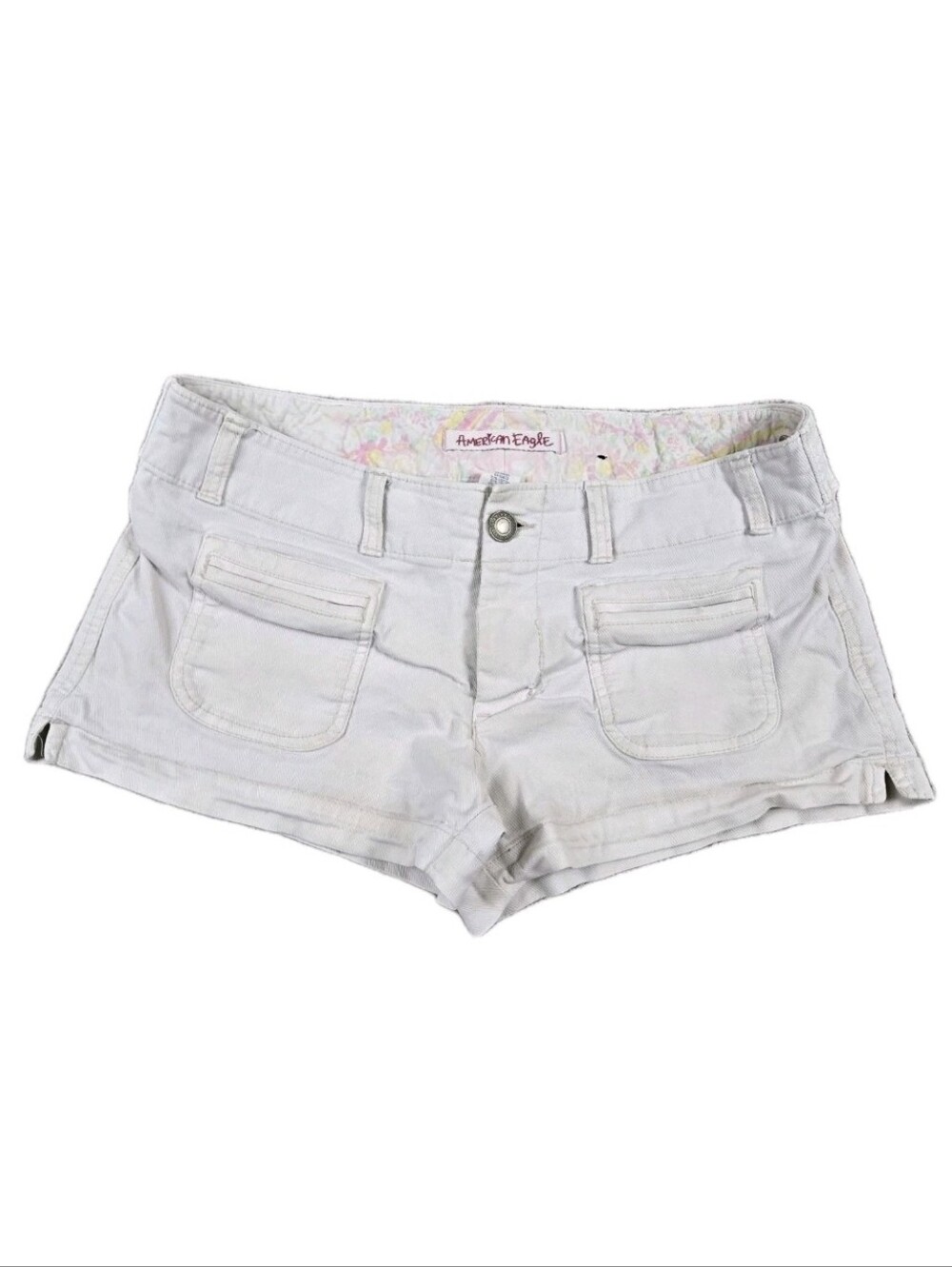 Vintage Y2k American Eagle Mini Shorts Size 8 White Low Rise Stretch Baddie